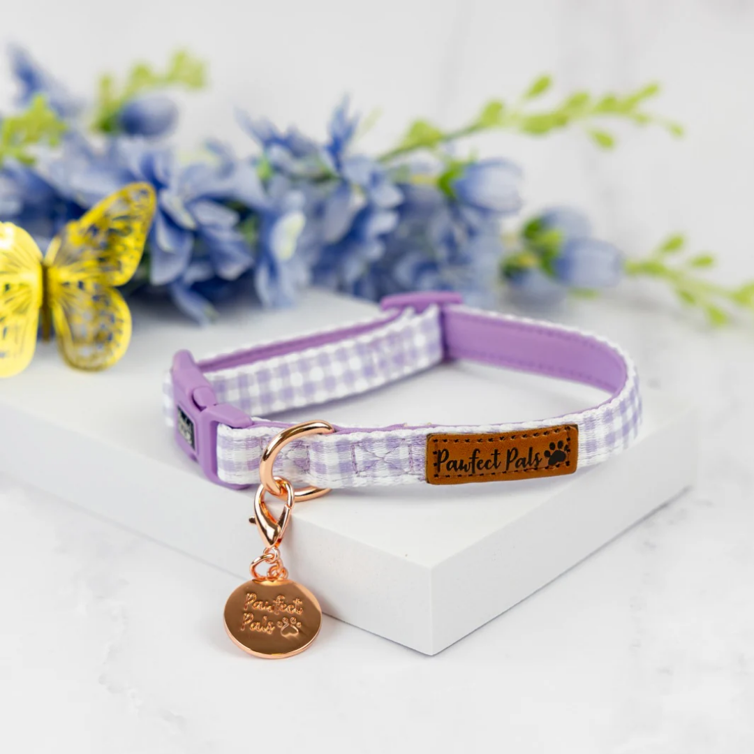 Social Butterfly Purple Gingham Soft Dog Collar