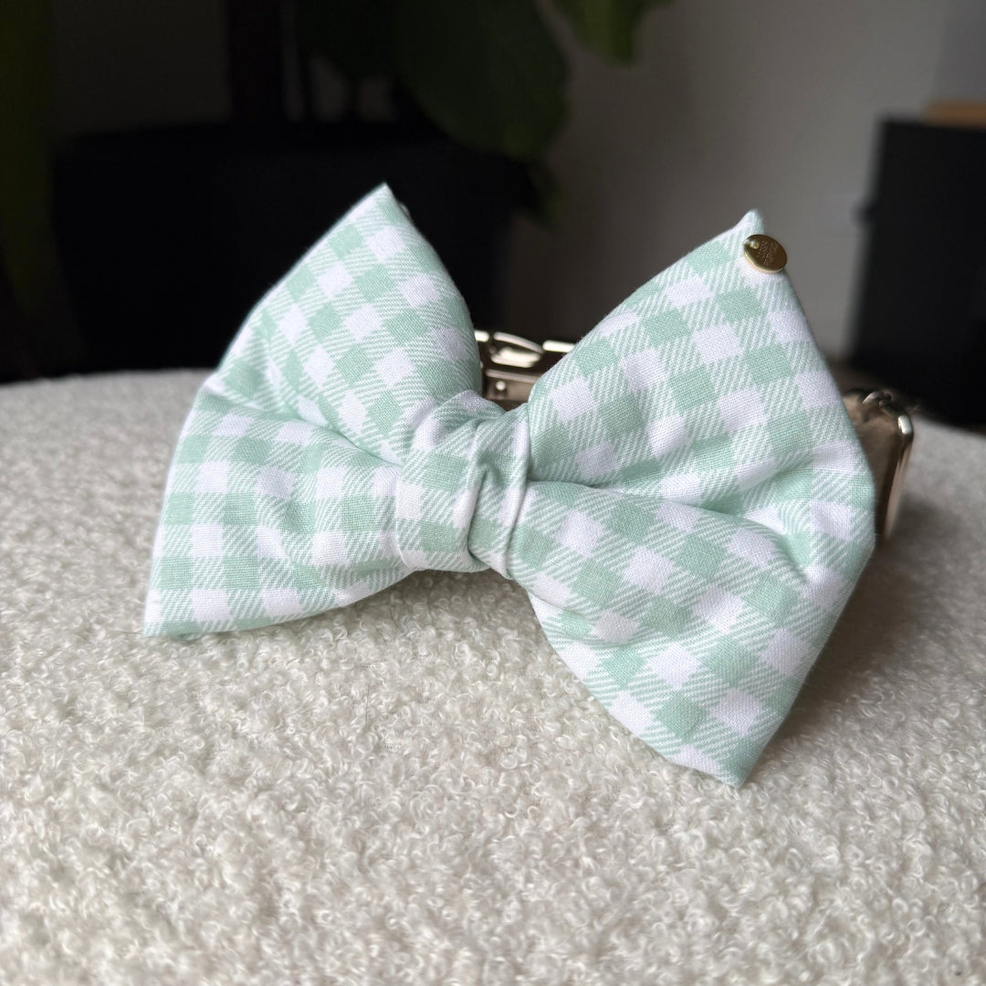 Mint Gingham Dog Bow