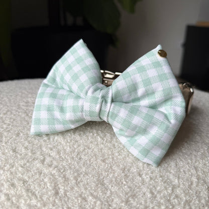 Mint Gingham Dog Bow