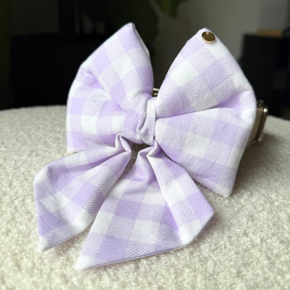Purple Gingham Dog Bow