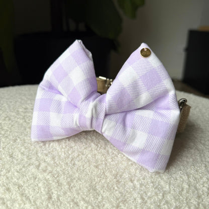 Purple Gingham Dog Bow