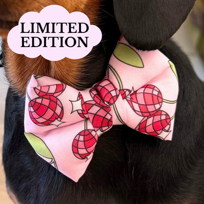 Limited Edition Disco Cherries Dog Bow