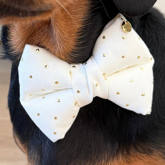 Gold Polka Dot Dog Bow