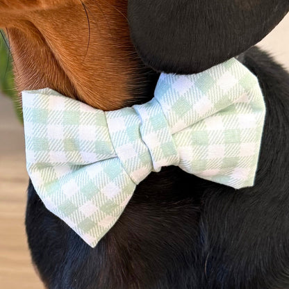 Mint Gingham Dog Bow