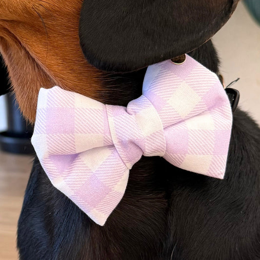 Purple Gingham Dog Bow