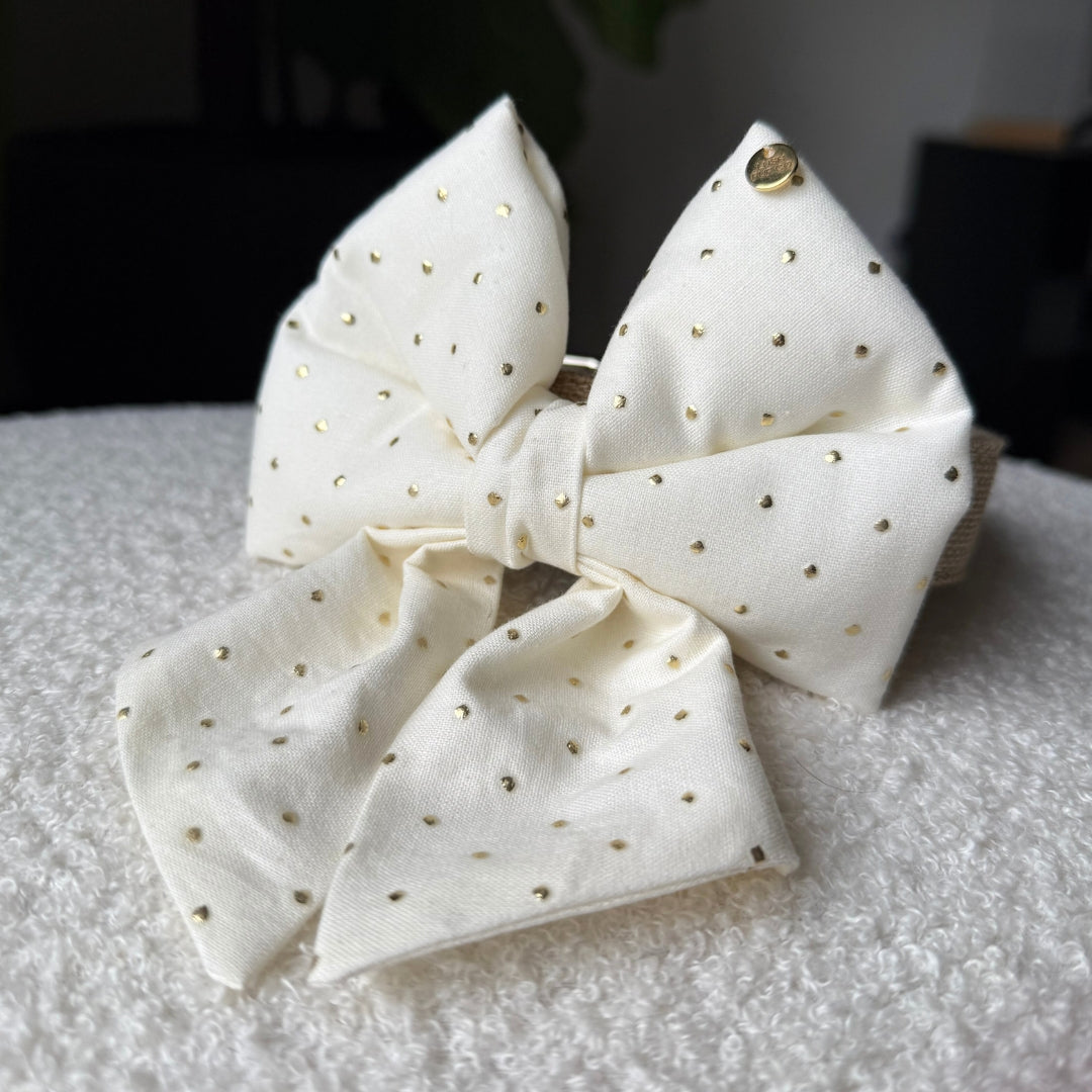 Gold Polka Dot Dog Bow