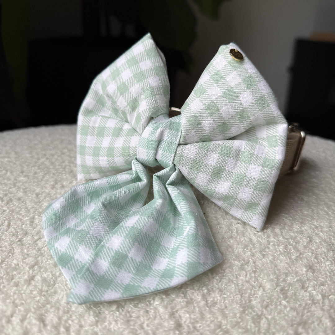 Mint Gingham Dog Bow