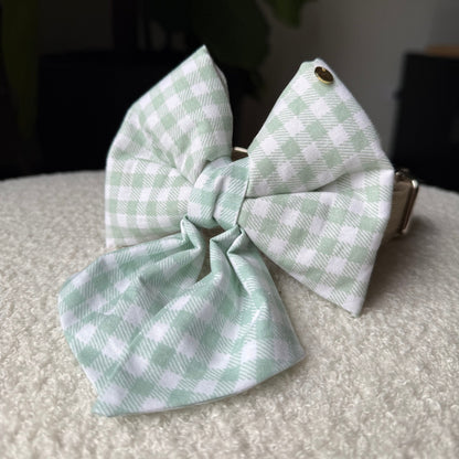 Mint Gingham Dog Bow
